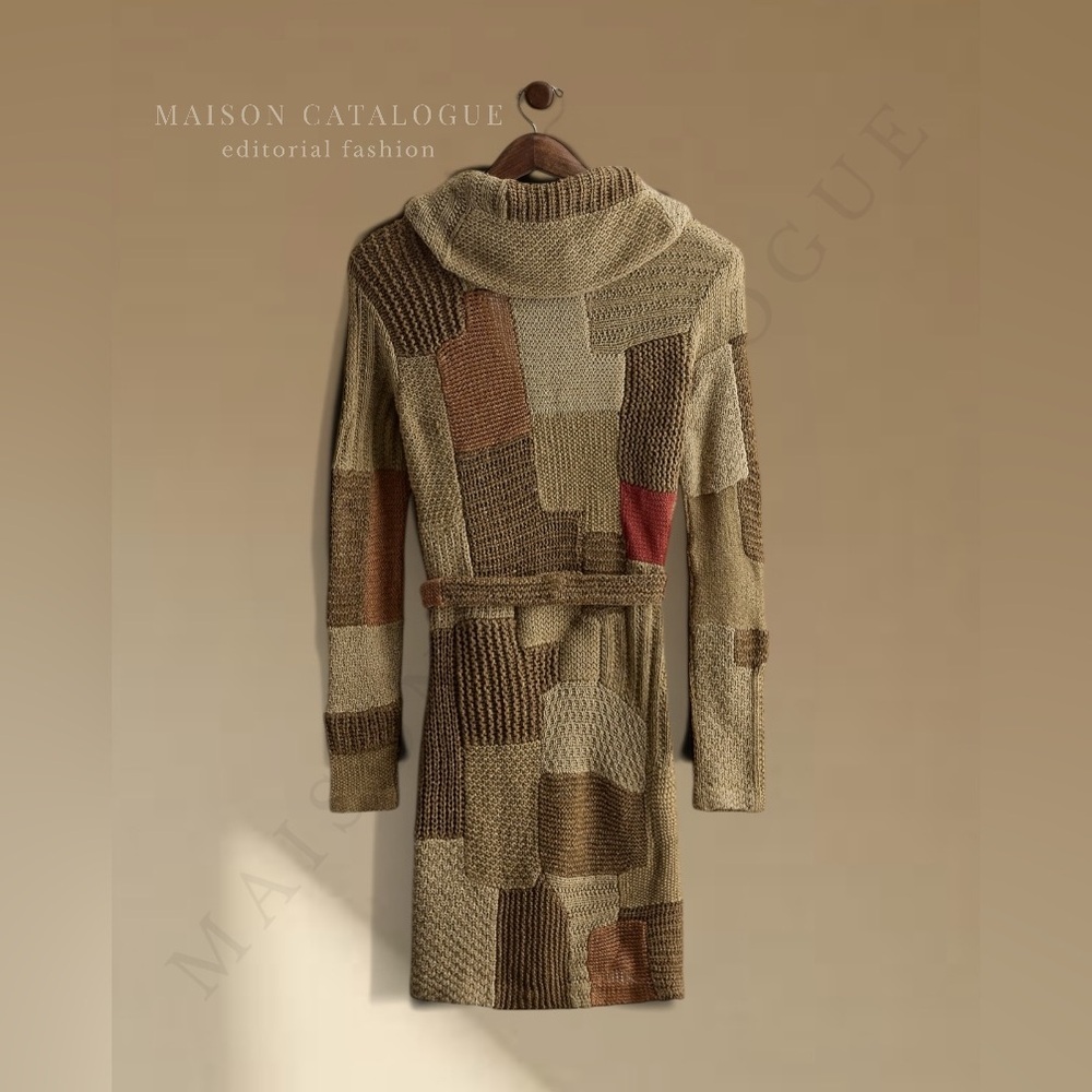 Ralph Lauren ‘02 Silk Linen Hand-knit Patchwork Belted Shawl Cardigan Sweater - Picture 4 of 16